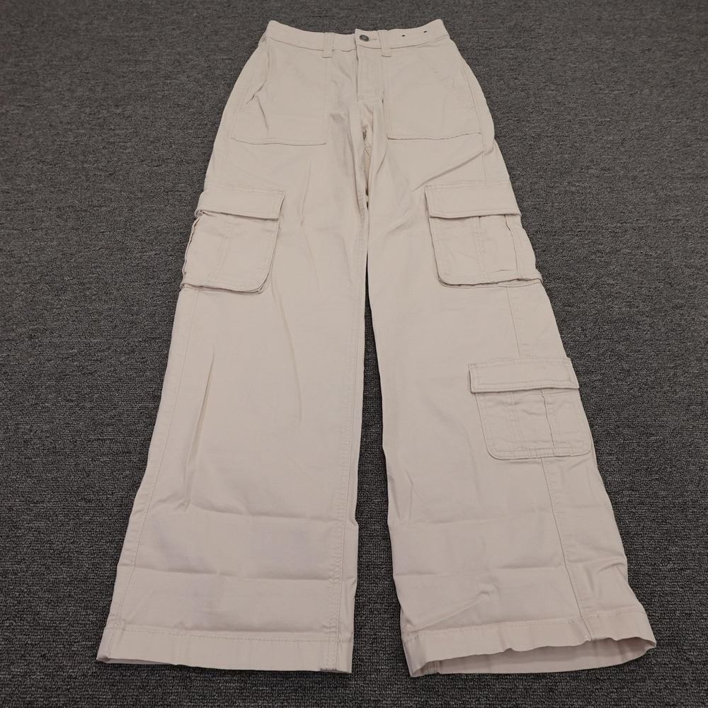 Hollister Cargo Pants Womens 00 Beige Ultra High-Rise Baggy Twill Stretch
